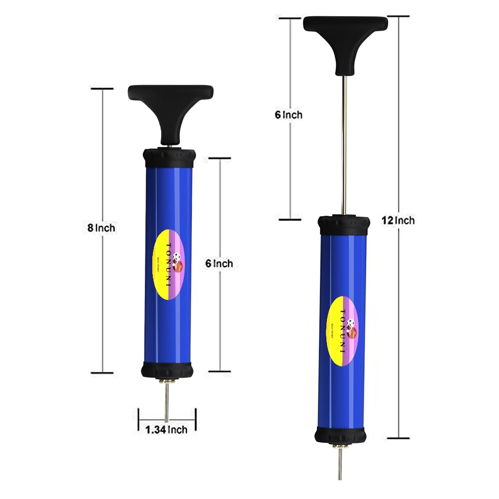 TONUNI Portable Ball Pump with Needle for All Exercise Balls - Football Pump Basketball Pump Balloon Pump Air Pump Hand Pump Inflator Kit with 4 Inflating Needles 2 Nozzle 1 Flexible Hose