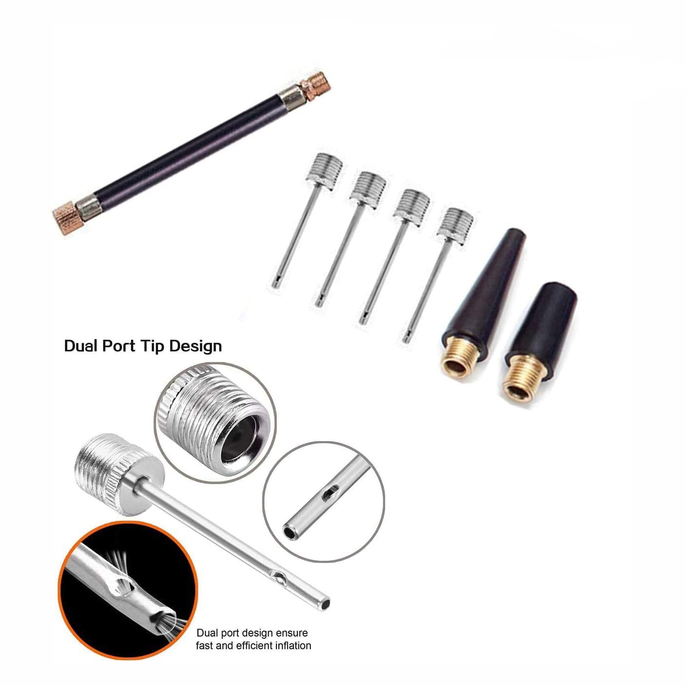 TONUNI Portable Ball Pump with Needle for All Exercise Balls - Football Pump Basketball Pump Balloon Pump Air Pump Hand Pump Inflator Kit with 4 Inflating Needles 2 Nozzle 1 Flexible Hose