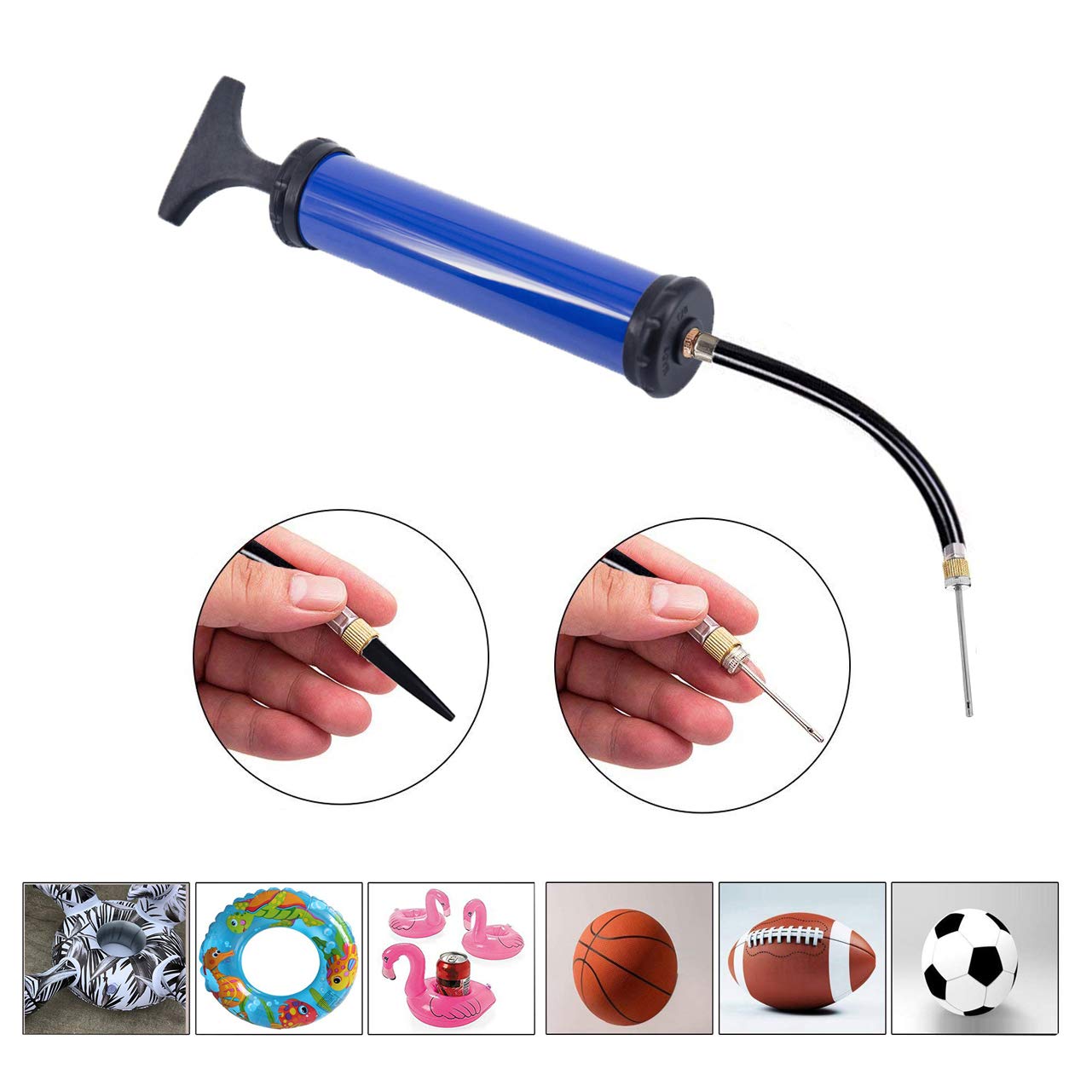 TONUNI Portable Ball Pump with Needle for All Exercise Balls - Football Pump Basketball Pump Balloon Pump Air Pump Hand Pump Inflator Kit with 4 Inflating Needles 2 Nozzle 1 Flexible Hose