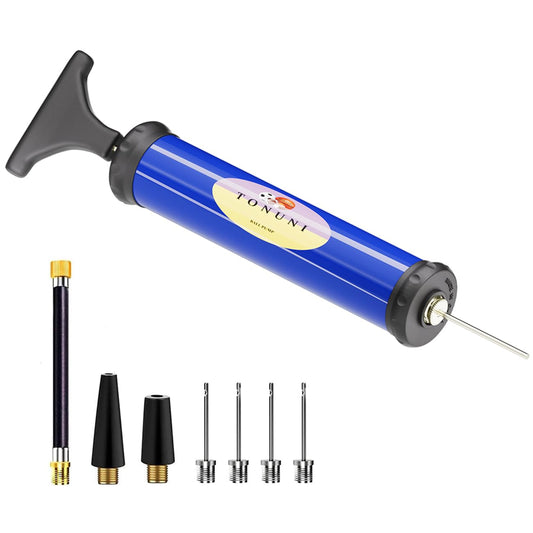 TONUNI Portable Ball Pump with Needle for All Exercise Balls - Football Pump Basketball Pump Balloon Pump Air Pump Hand Pump Inflator Kit with 4 Inflating Needles 2 Nozzle 1 Flexible Hose